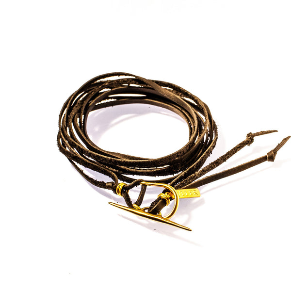 TOGGLE LEATHER WRAP BRACELET / NECKLACE BLACK / BRASS