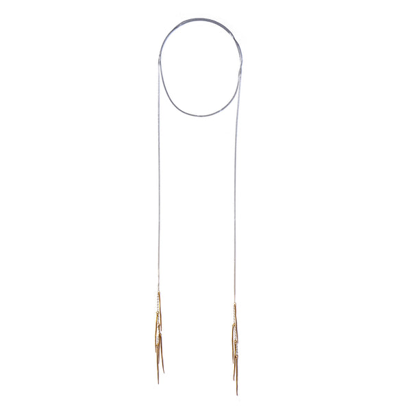 TWIST SPIKE FRINGE LARIAT STERLING SILVER / BRASS